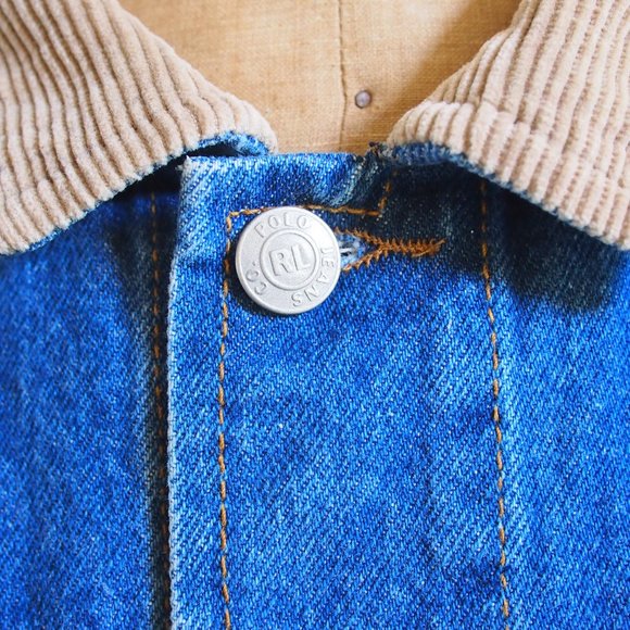 vtg 90s RALPH LAUREN Polo Jeans Co Blue Denim Jacket Corduroy Collar Mens L EUC - Picture 10 of 11